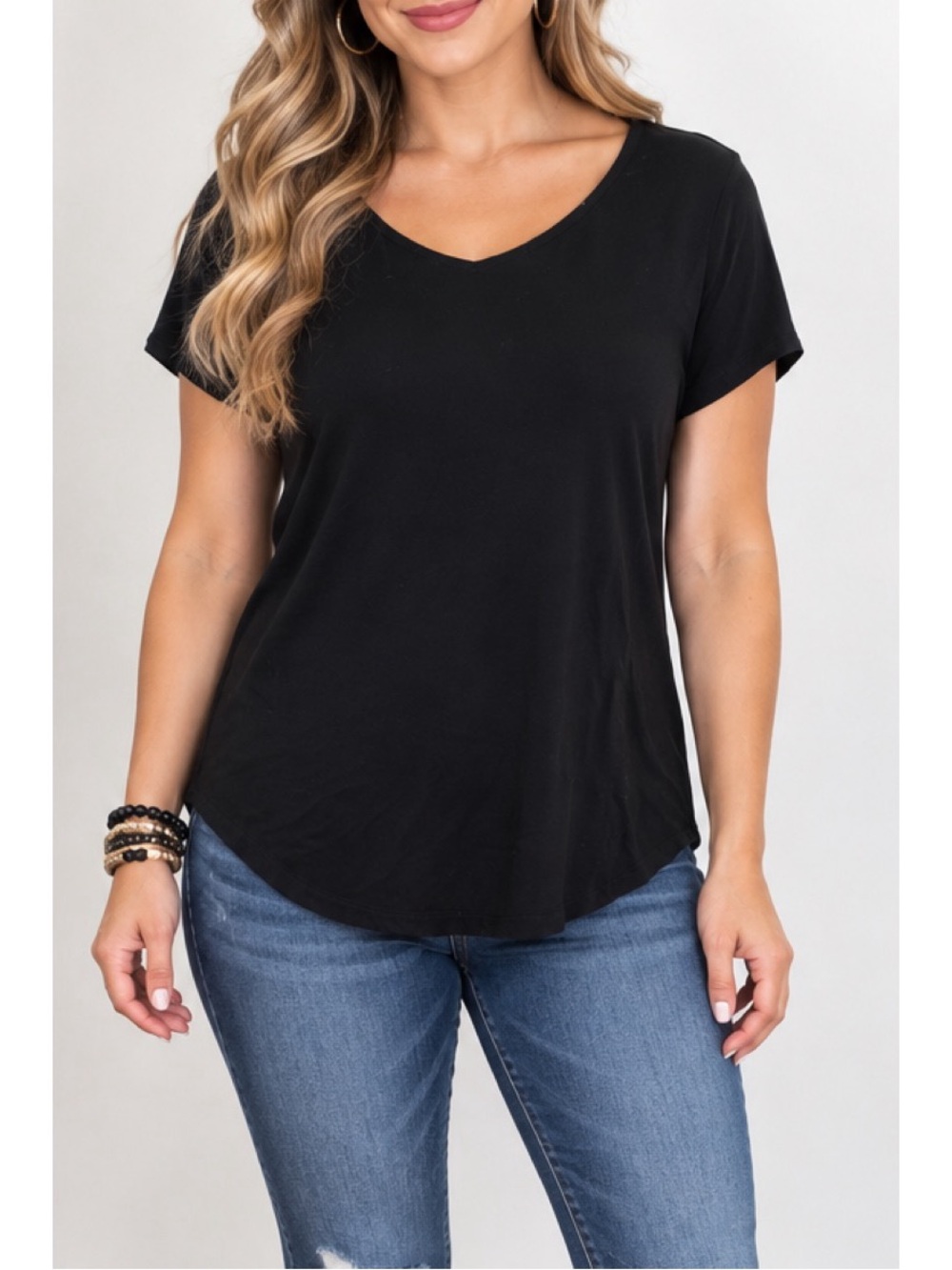 Tahari black basic short sleeve top